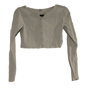 Uniqlo White Ribbed Button Down Crop Top